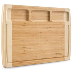 timberr large charcuterie board organic bamboo cutting board for kitchen - wood chopping block, meat and cheese board 18 x 12 inches