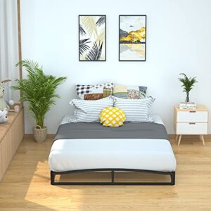 Amazon Basics Metal Platform Bed Frame with Wood Slat Support, 6 Inches High, Queen, Black