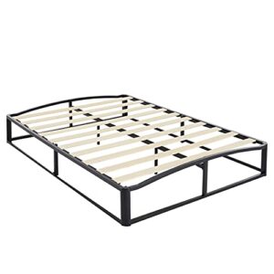 Amazon Basics Metal Platform Bed Frame with Wood Slat Support, 6 Inches High, Queen, Black