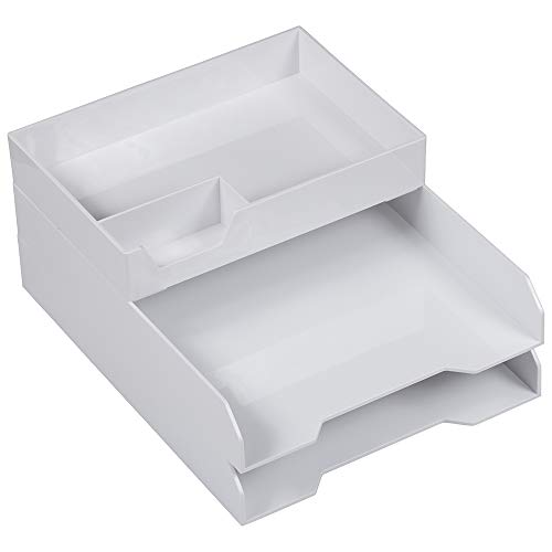 JAM PAPER Stackable Desktop Trays - White - Office Desk Supply & Paper Organizer Set - 1 Top Tray & 2 Letter Trays/Pack