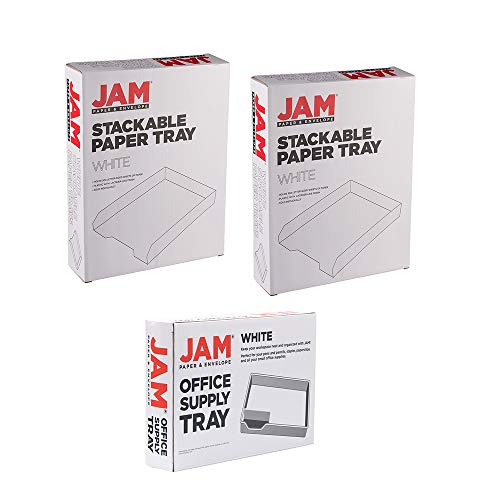 JAM PAPER Stackable Desktop Trays - White - Office Desk Supply & Paper Organizer Set - 1 Top Tray & 2 Letter Trays/Pack