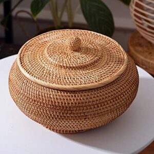 hook rattan boxes with lid hand-woven multi-purpose wicker tray with durable rattan fiber round 11 inch diameter bread basket