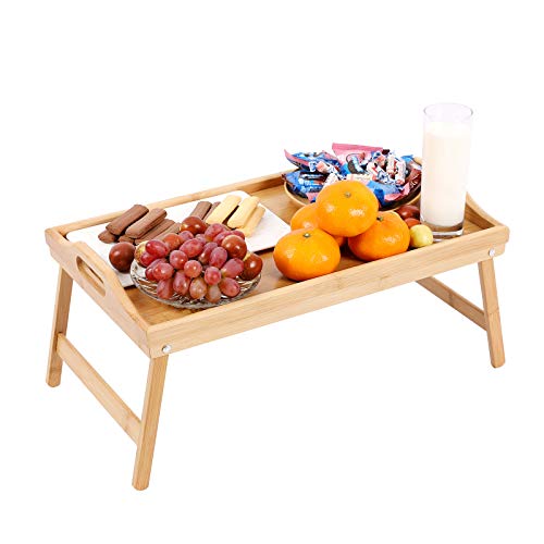 PENGKE Bed Tray Table with Foldable Legs,Breakfast Serving Tray,Bamboo Bed Tray with Legs for Eating,Working