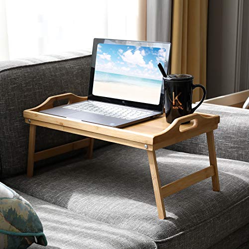 PENGKE Bed Tray Table with Foldable Legs,Breakfast Serving Tray,Bamboo Bed Tray with Legs for Eating,Working