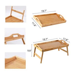 PENGKE Bed Tray Table with Foldable Legs,Breakfast Serving Tray,Bamboo Bed Tray with Legs for Eating,Working