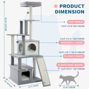 Made4Pets Modern Cat Tower for Indoor Big Cats, Wood Cat Tree with Scratch Post and Top Perch Bed, Tall Kitty Condo Litter Box for Large Cats 20 Lbs, Heavy Duty Narrow Kitten Tree