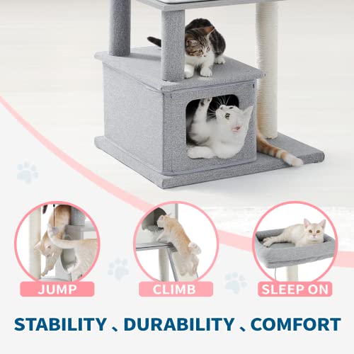 Made4Pets Modern Cat Tower for Indoor Big Cats, Wood Cat Tree with Scratch Post and Top Perch Bed, Tall Kitty Condo Litter Box for Large Cats 20 Lbs, Heavy Duty Narrow Kitten Tree