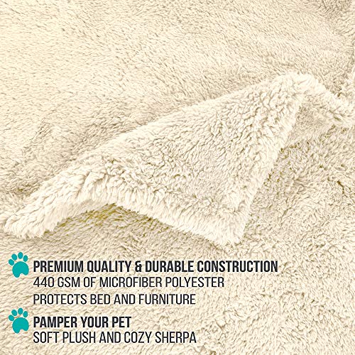 PetAmi Fluffy Waterproof Dog Blanket for Small Medium Dogs, Soft Warm Pet Sherpa Throw Pee Proof Couch Cover, Reversible Cat Puppy Bed Blanket Sofa Protector, Plush Washable Pad (Beige Cream, 29x40)
