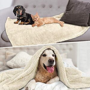 PetAmi Fluffy Waterproof Dog Blanket for Small Medium Dogs, Soft Warm Pet Sherpa Throw Pee Proof Couch Cover, Reversible Cat Puppy Bed Blanket Sofa Protector, Plush Washable Pad (Beige Cream, 29x40)