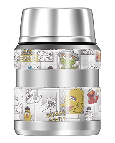 Sesame Street Character Comic Panels THERMOS STAINLESS KING Stainless Steel Food Jar with Folding Spoon, Vacuum insulated & Double Wall, 16oz