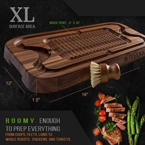 Large Acacia Wood Cutting Board, Premium Butcher Block for Carving Meat w/Deep Juice Grooves, Non Slip Spikes Reversible Design for Slicing Chopping & Serving Fathers Day Holiday Gift | 12x16x1.5"