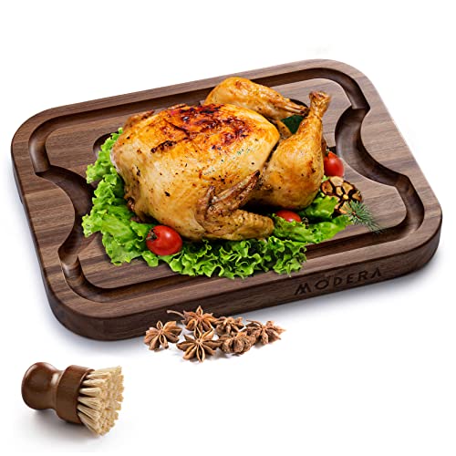 Large Acacia Wood Cutting Board, Premium Butcher Block for Carving Meat w/Deep Juice Grooves, Non Slip Spikes Reversible Design for Slicing Chopping & Serving Fathers Day Holiday Gift | 12x16x1.5"