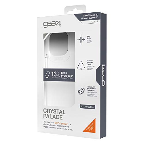 ZAGG Gear4 Crystal Palace Clear Case with Advanced Impact Protection [ Approved by D3O ], Slim, Tough Design for iPhone 12 Pro, iPhone 12 – Clear