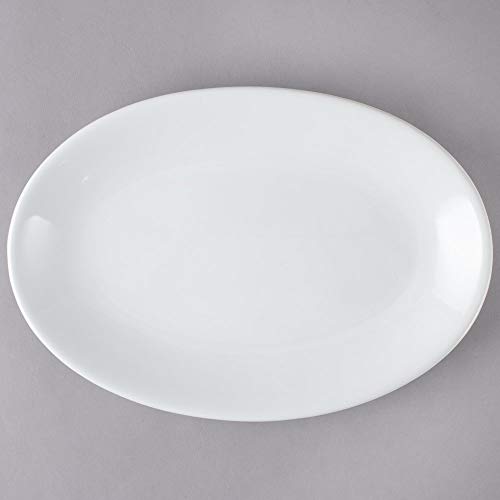 Restaurant Value, Stoneware Coupe Shape Oval Platter 13.5" x 10", Bright White, Case of 12