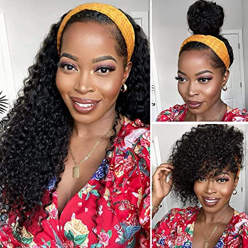 IVCoco Headband Wig Human Hair for Black Women, 180% Density Deep Curly Human Hair Headband Wig, 10A Grade Brazilian Human Hair Machine Made Headband Human Hair Wig(22, Natural Color)