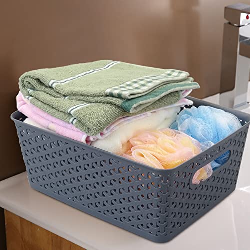 Cand 8 Quart Plastic Basket for Organizing, Grey Plastic Baskets, Set of 4