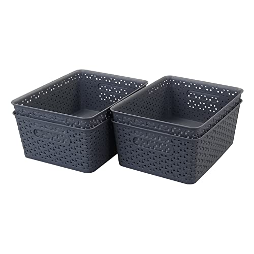 Cand 8 Quart Plastic Basket for Organizing, Grey Plastic Baskets, Set of 4