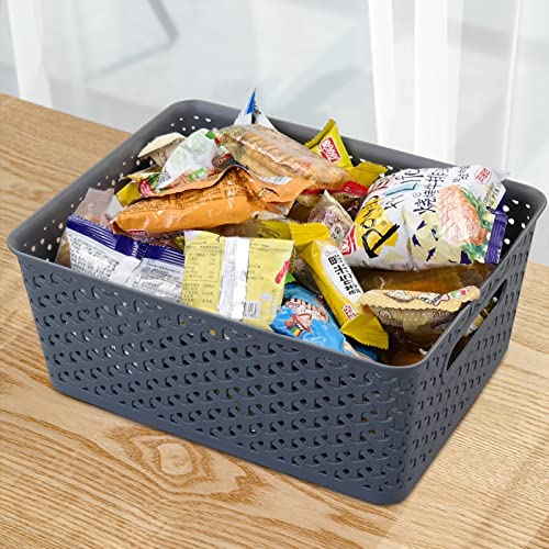 Cand 8 Quart Plastic Basket for Organizing, Grey Plastic Baskets, Set of 4