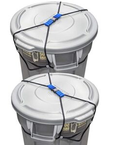 (2 pack) encased trash can lock, bungee cord heavy duty large outdoor garbage lid lock (trash can not included)