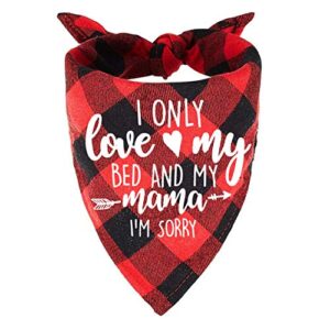 yrovwenq family kitchen funny cute red plaid pet dog cat bandana scarf, i only love my bed and my mama puppy dog scarf bibs accessories for pet birthday gift