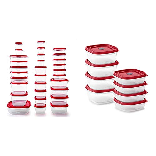 Rubbermaid Food Storage Containers, Set of 30 (60 Pieces Total), Racer Red & Easy Find Vented Lids Food Storage, Set of 8 (16 Pieces Total) Plastic Meal Prep Containers, 8-Pack, Racer Red