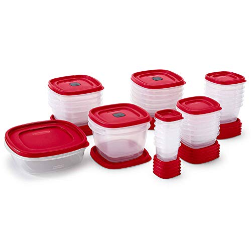 Rubbermaid Food Storage Containers, Set of 30 (60 Pieces Total), Racer Red & Easy Find Vented Lids Food Storage, Set of 8 (16 Pieces Total) Plastic Meal Prep Containers, 8-Pack, Racer Red