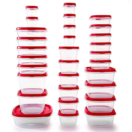 Rubbermaid Food Storage Containers, Set of 30 (60 Pieces Total), Racer Red & Easy Find Vented Lids Food Storage, Set of 8 (16 Pieces Total) Plastic Meal Prep Containers, 8-Pack, Racer Red