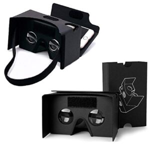 multiple complete set of google cardboard v2 version 2.0 (latest 3rd gen) virtual reality 3d vr box - for all iphone & android phone - elastic head strap, nose/forehead pad & sucker (2pack, black)