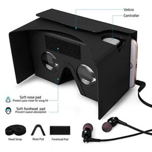 Multiple Complete Set of Google Cardboard V2 Version 2.0 (Latest 3rd Gen) Virtual Reality 3D VR Box - for All iPhone & Android Phone - Elastic Head Strap, Nose/Forehead pad & Sucker (2Pack, Black)