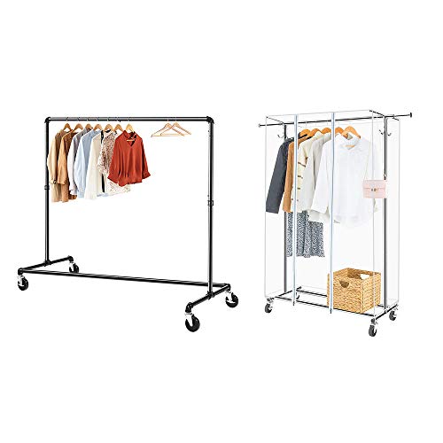 GREENSTELL Z-Base Garment Rack, Industrial Pipe Style Clothes Rack on Wheels with Brakes + Garment Rack with PVC Cover on Wheels, Multifunctional Garment Rack, used for indoor/outdoor