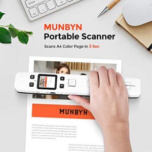 MUNBYN Portable Scanner, Photo Scanner for Documents Pictures Texts in 1050DPI, Flat Scanning, Included 16GB SD Card, Photo Scanner Uploads Images to Computer Via USB or Built-in Wi-Fi, No Driver