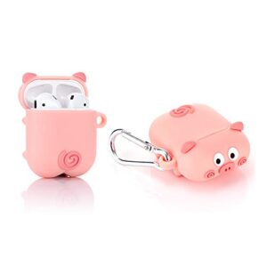 lewote airpods silicone case funny cute cover compatible for apple airpods 1&2[cute pet design][best gift for girls or couples] (pink pig)