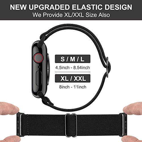 OXWALLEN XL Stretchy Elastic Adjustable Bands Compatible with Apple Watch 8/7 Ultra 49mm 45mm 42mm 44mm, Nylon Solo Loop Braided Stretches Sport Women Men Strap for iWatch SE Series 8/7/6/5/4/3,Black