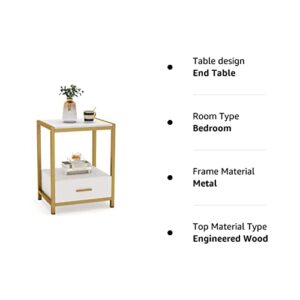 Tribesigns 25 inch Tall Gold Nightstands with Drawers and Storage Shelf, Modern Bedside Table End Table Side Table for Bedroom, Living Room (1 pc, Gold and White)