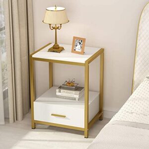 Tribesigns 25 inch Tall Gold Nightstands with Drawers and Storage Shelf, Modern Bedside Table End Table Side Table for Bedroom, Living Room (1 pc, Gold and White)