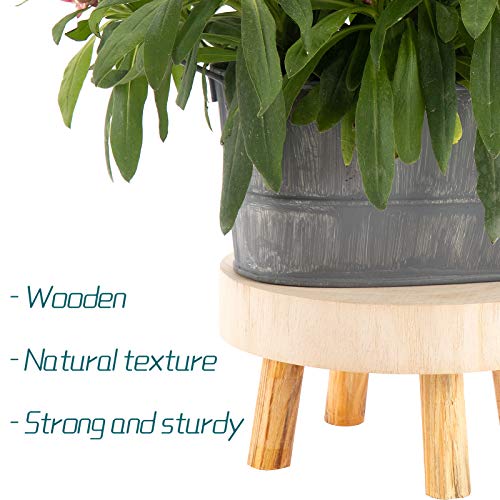 ANPHSIN Pack of 2 Mini Wooden Stool Display Stand- Round Decorative Flower Shelf Bonsai Rack Garden Plant Pot Riser Holder Modern Plant Stand with Wood Grain for Indoor Outdoor Home Decoration (S, M)