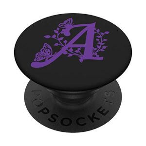 black purple violet monogram letter a initial butterfly popsockets swappable popgrip