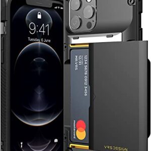 VRS DESIGN Damda Glide Pro Compatible for iPhone 12 Pro Max Case, with [4 Cards] Premium Sturdy [Semi Auto] Credit Card Holder Slot Wallet for iPhone 12 Pro Max 6.7 inch(2020) Black