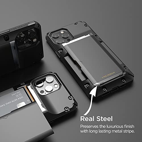 VRS DESIGN Damda Glide Pro Compatible for iPhone 12 Pro Max Case, with [4 Cards] Premium Sturdy [Semi Auto] Credit Card Holder Slot Wallet for iPhone 12 Pro Max 6.7 inch(2020) Black