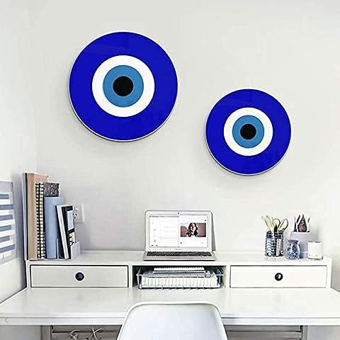 4ArtWorks Blue Evil Eye Wall Decor Hanging Ornament | 12" Diameter | Good Luck Charm | Wall Decor Amulet | Turkish Nazar Bead Decoration | Home Protection and Blessing