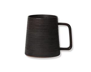 globe faith large handmade pottery coffee mug, unique matte metallic antracite ceramic coffee cup, annular texture big handle clay tea mug for home, office or gifts, microwave & dishwasher safe,16 oz