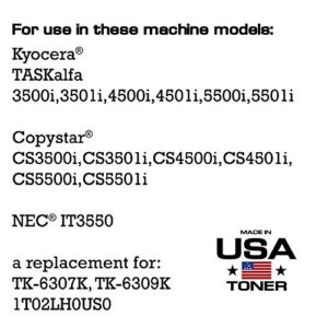 MADE IN USA TONER Compatible Replacement for Kyocera TASKalfa 3500i, 3501i, 4500i, 4501i, 5500i, 5501i | TK6307K TK-6307K Copystar TK-6309K (Black, 2 Pack)