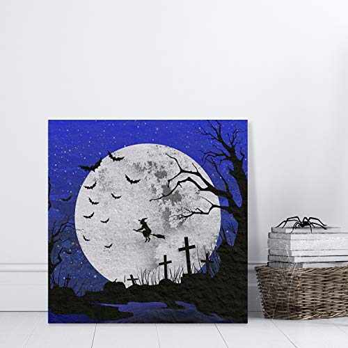 Renditions Gallery Witch and Graveyard Wall Art, Spooky Halloween Decorations, Full Moon, Dark Cemetery, Premium Gallery Wrapped Canvas Decor, Ready to Hang, 32 in H x 32 in W, Made in America Print