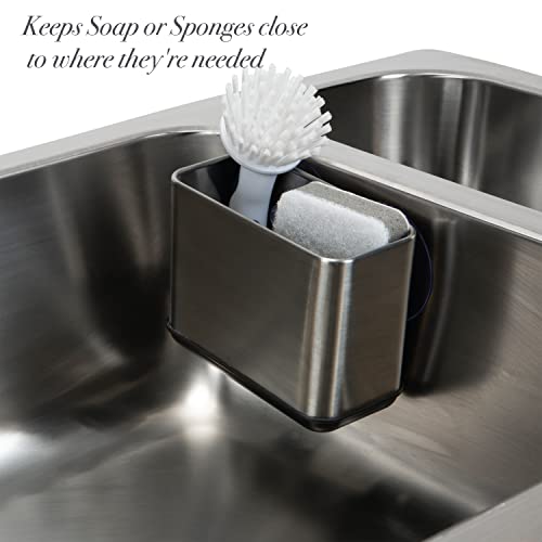 Kitchen Details Suction Sink Caddy | Sponge Holder | Suction Cup Basket | Perfect for Kitchen and Bathroom | Space Saving | Sleek Organizer | Stainless Steel