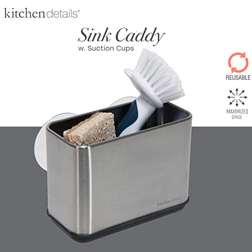 Kitchen Details Suction Sink Caddy | Sponge Holder | Suction Cup Basket | Perfect for Kitchen and Bathroom | Space Saving | Sleek Organizer | Stainless Steel