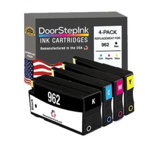doorstepink remanufactured in the usa ink cartridge replacements for hp 962 black, cyan, magenta, yellow 4 pack for printers hp officejet pro 9010, 9012, 9013, 9015, 9016, 9019, 9020, 9025