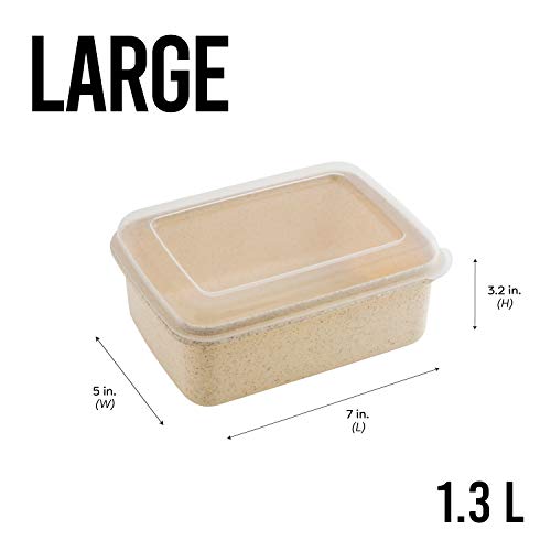 Simplify 6 Piece Set Eco Wheat Plastic Food Storage Containers | Clear Lid | Meal Prep | Leftovers | Kitchen | Lunch | Natural | Rectangular | 3 Sizes