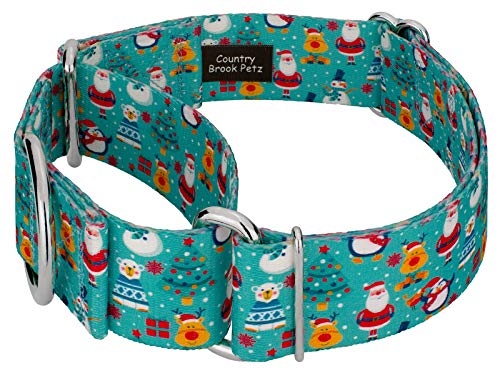 Country Brook Design - Santa and Friends Christmas Dog Collar with 11 Festive Patterns - 1 1/2 Inch Martingale Collection (1 1/2 Inch, Large)