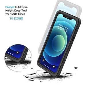 Lanhiem iPhone 12 Pro Case, IP68 Waterproof Dustproof Shockproof Case with Built-in Screen Protector [Not for iPhone 12], Full Body Underwater Protective Clear Cover for iPhone 12 Pro 6.1 inch -Black