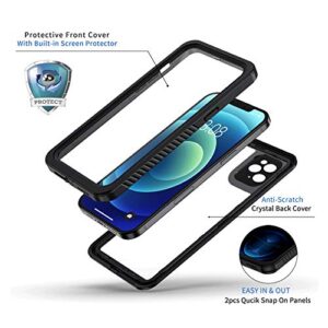 Lanhiem iPhone 12 Pro Case, IP68 Waterproof Dustproof Shockproof Case with Built-in Screen Protector [Not for iPhone 12], Full Body Underwater Protective Clear Cover for iPhone 12 Pro 6.1 inch -Black